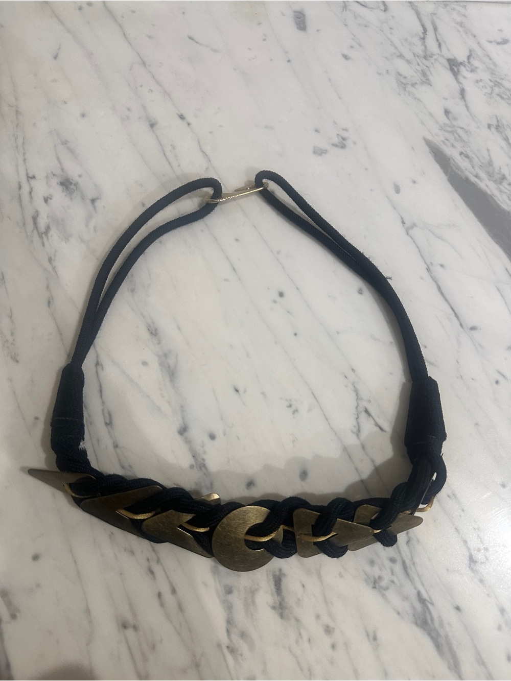 Belt // Braided Black Fabric Belt with Antique Gold Accents // stretch